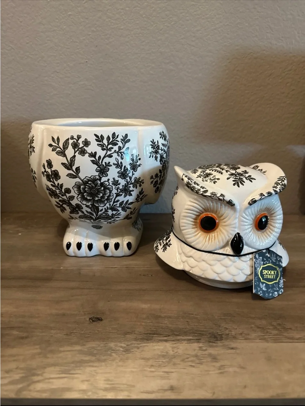 New! Spooky Street Owl Halloween Cookie Jar Ceramic